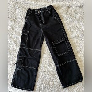 New SHEIN Girls Black Cargo Jeans with Contrast Stitching Size 11